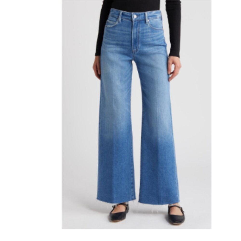 Paige Anessa High Waist Raw Hem Wide Leg Jeans in Color Mesmerize 29